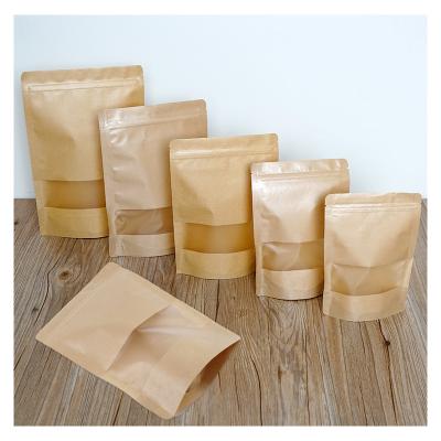 China Food Grade Kraft Paper Stand Up Zipper Bag Kraft Paper Food Bag With Clear Window for sale