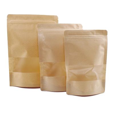 China Food Grade Brown / White Stand Up Kraft Paper Ziplock Bag With Clear Window For Food Packaging for sale