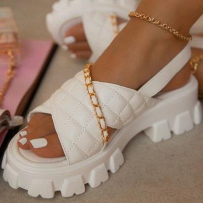 China Cushioning 2023 New Summer Women Sandals Plaid Fish Say Platform Sandals Women Buckle Beach Large Size Lipstick Sandals for sale