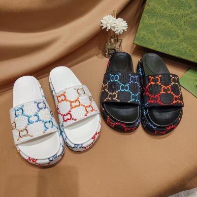 China 2023 trend home fashion white double G thick sole embroidery gradient stepping up printed roll sandals for sale