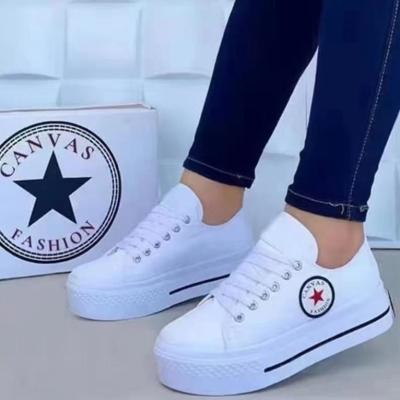 China 2023 New Spring Summer Ladies Platform Flat Sneakers Cushioning Round Toe Lace Up Women's Vulcanized Canvas Casual Shoes for sale