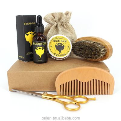 China Salon Private Label Beard Set With Brush Comb Oil Balm Barber Scissors For Men for sale