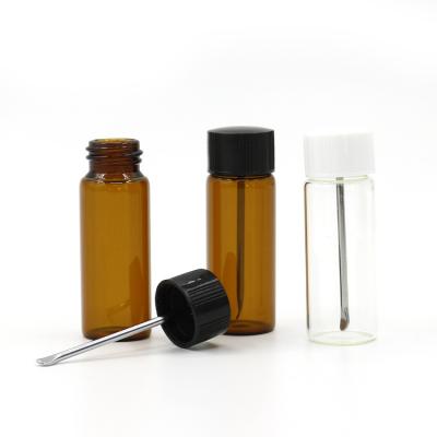 China Custom 15ml Cosmetic Vial Medicine Glass Bottle Transparent Tubular With Spoon Screw Cover for sale