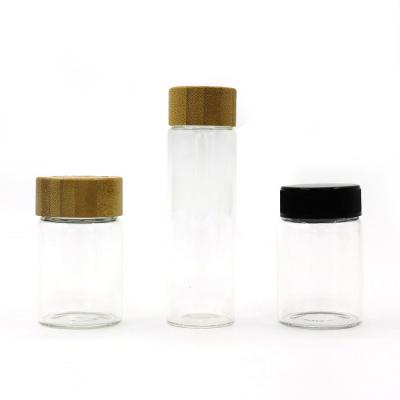 China Wholesale 80mL 90mL Clear Round Glass Freshness Preservation Jar With Child Resistant Wooden Lid for sale