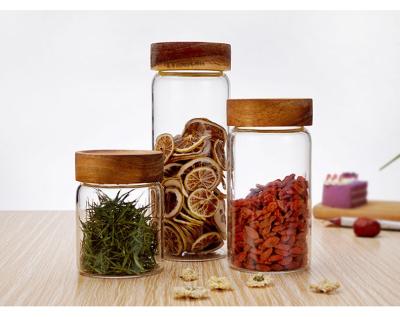 China Wholesale 6oz 10oz 12oz Wide Mouth Food Spice Clear Round Viable Storage Glass Jar With Bamboo Lid for sale