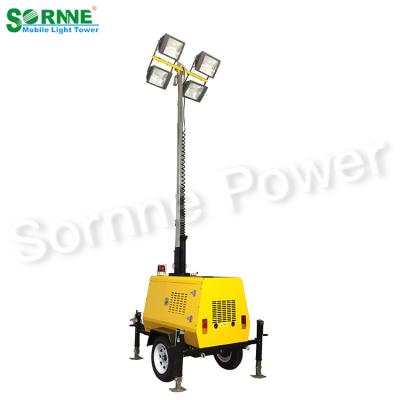 China LED or Metal Halide SORNNE 9 M Telescopic Mast Diesel Groups 4*1000W Metal Halide Lamps 4*300W Led Light Moving Light Tower for sale