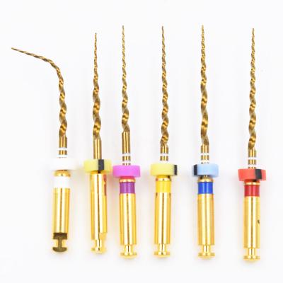 China Dental Flexible Metal Root Canal Taper Gold Rotary Files for sale