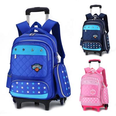 China Custom Logo Detachable Wheels For Kids Waterproof Grade 2-5 Rolley School Bags Kids School Backpack Trolley for sale