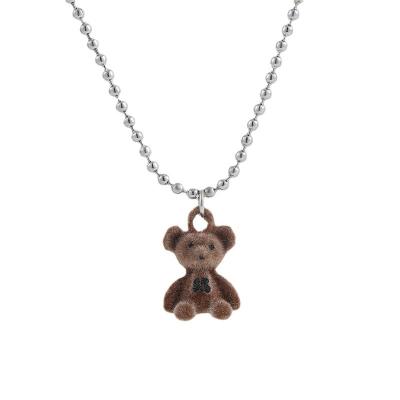 China Fashion Women Bear Pendant Necklace Long Sweater Neck Chain Necklaces Jewelry Cute Korean Cute Teddy Bear For Girls for sale