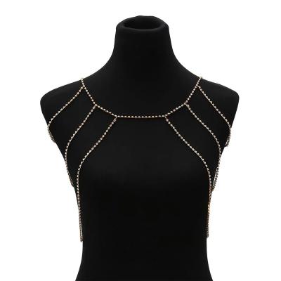 China National Punk Rhinestone Shiny Multilayer Tassel Jewelry Long Body Chain Double Style Shoulder Chain For Women for sale