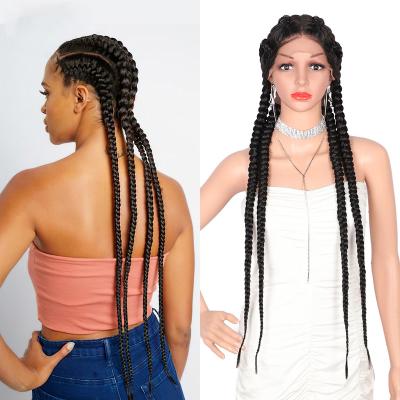 China Super Wave 35 Inch Double Braided Lace Front Box Wigs With Baby Hair Synthetic Dutch Braided Twist Braids Wig For Black Women for sale