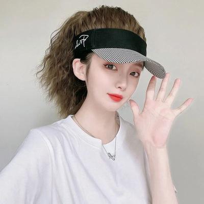 China Super Wave Summer Sun Shape Fashion Water Ripple Synthetic Wig Cap One Piece Retractable Wide Brim Sports Sun Visor Cap Wig for sale