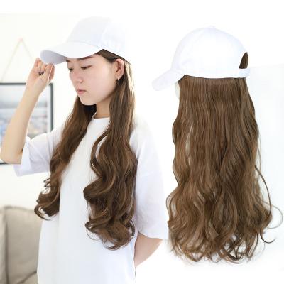 China Super Wave Long Natural Brown Straight Cap Wig Connect Adjustable Baseball Cap Synthetic Hair Wig Cap Wig For Women for sale