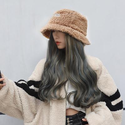 China Super Wave Cap With Wig Synthetic Black Hair Brown Long Straight Hair Extension With Black Baseball Cap Hat For Women for sale