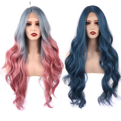 China Long Body Wave Wigs Black Brown Ombre Wigs Super Blonde Synthetic Medium Part Cosplay Wig Natural Heat Resistant Wig For Women for sale