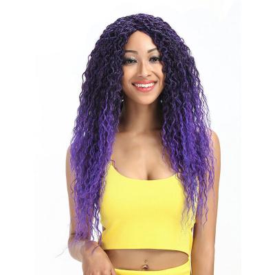 China Super Wave Long Curly Lace Front Wig For Women Ombre Black Brown Kinky Curly Synthetic Wig Heat Resistant Color For Daily Cosplay for sale