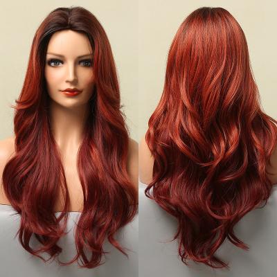 China Long Super Wave Ombre Brown Wavy Purple Synthetic Wigs For Women Part Cosplay Natural Heat Resistant Lolita Hair Middle Part Wigs for sale