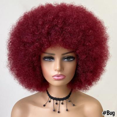 China Short Hair Afro Kinky Curly Wave Wigs With Bangs For Black Women Synthetic Natural Blonde Ombre African Red Blue Glueless Cosplay Wig for sale