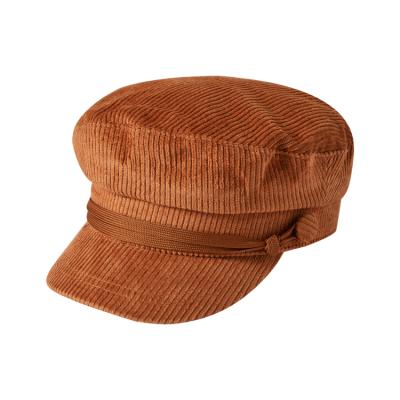 China Streetwear Brown Army Military Corduroy Hats Wholesale Female Beret Hat With Rope zu verkaufen