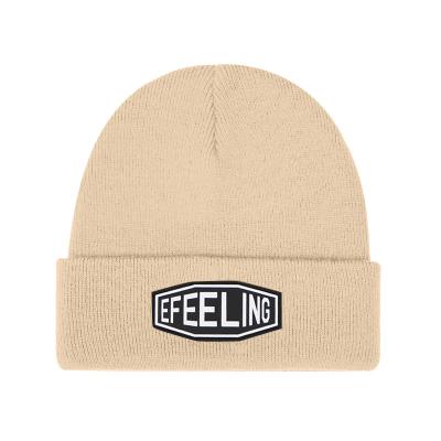 China Casual Rubber Logo Beanie Hat Warm Wholesale Acrylic Custom Beanie en venta