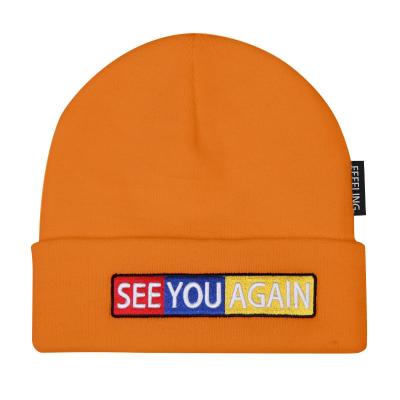 중국 Warm orange 100% acrylic beanie custom beanie embroidery unisex beanies 판매용