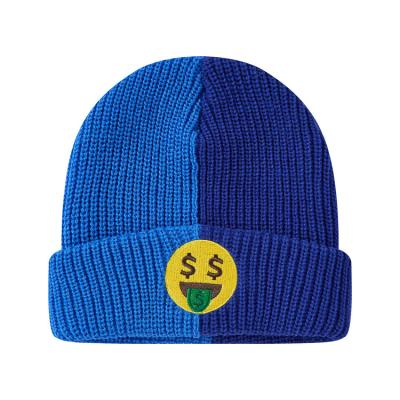 Chine Custom Designer Folded Cuff Beanie Two Tone Women Men Embroidered Patch Beanie Hats à vendre