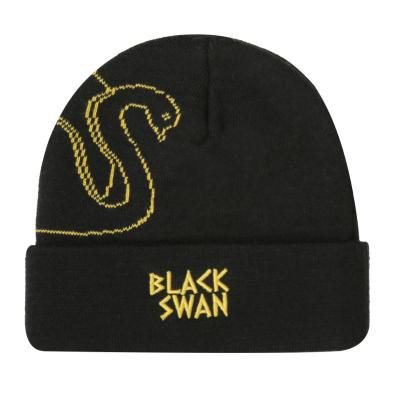 Κίνα black color custom jacquard knit beanie yellow logo fisherman beanie embroidery ribbed knit beanie προς πώληση