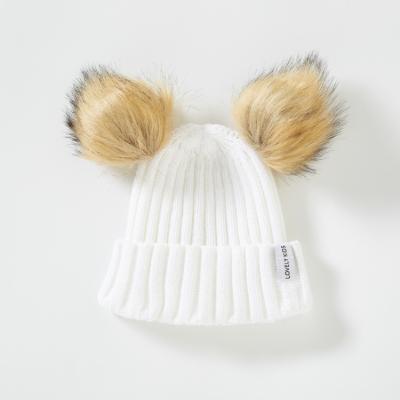 Κίνα Trendy Warm Pompom White Beanie Hat Customized Ribbed knit Baby Beanie προς πώληση