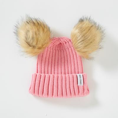 중국 Cute Little Girl Beanie Best Quality Pompom Knitted Beanie Hat Woven Label Wool Kids Beanies 판매용