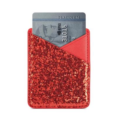 China Fashion 2021 Promotional Items Custom Logo 3M Self Adhesive Glitter PU Both Leather Holders Credit Card Holder for sale