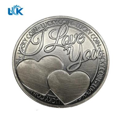 China Custom Antique Silver Metal Love Europe JE T'AIME Color Souvenir Token Coins for sale