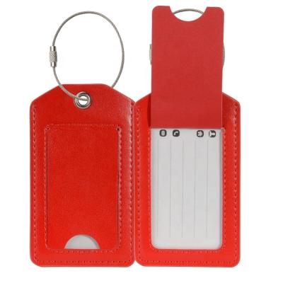 China Private Custom Red Suitcase Identifiers Travel Leather Luggage Bag Tag With Privacy Cover for sale