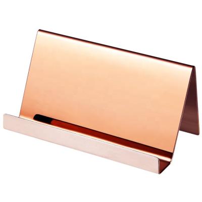 China Fashion Rose Gold Office Supplies Custom Logo Stainless Steel Business Card Holder for Office for sale