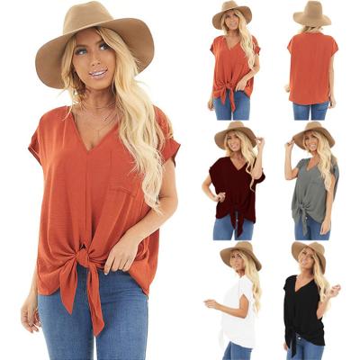 China TL1009 Hot Sale Women's Anti-pilling Plus Size Loose Shirt Deep V-Neck Solid Color Pullover T-shirtd esigner Casual Shirts For Women 2021 for sale