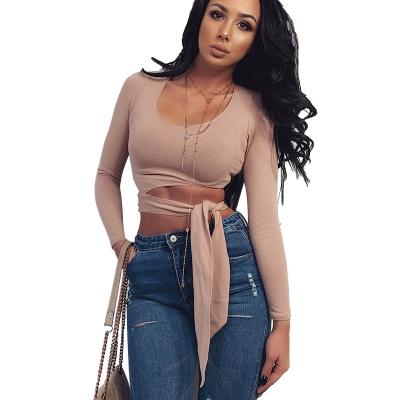 China High Quality Polyester Anti-Shrink Women's Sexy In-Stock Long Sleeve Blouses Crop Tops for sale