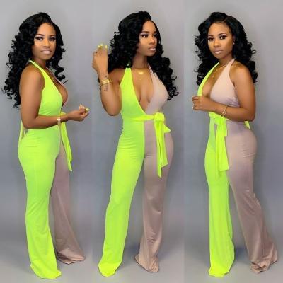 China Designer Sexiest Patchwork Sleeveless Jumpsuits Women's Breathable Custom Size One Piece Playsuits TL4005 for sale