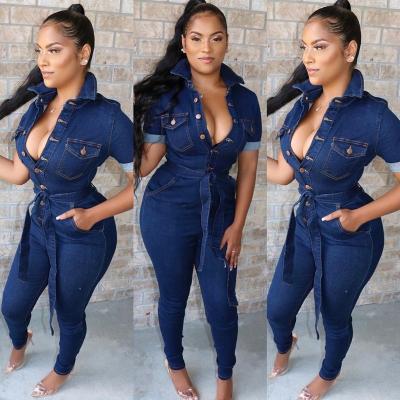 China TL3024 Women's Autumn Clothing Stretch Rompers Lady's Full Length Denim Overalls Breathable Washed Jeans For Woman for sale