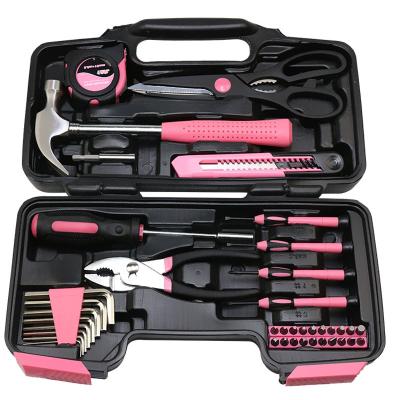 China Pink 39 PC Retail Tool Kit Ladies Tool Bag With Pocket Easy Carry Home Tool Kit For DIY Home Maintenance for sale