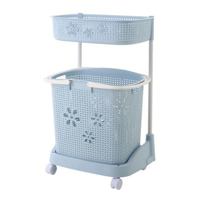 China Sustainable Multifunctional Mobile Dirty Clothes Laundry Plastic Storage Basket With Handle And Wheel for sale