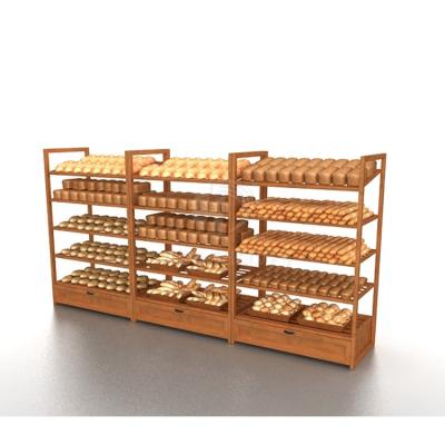 China Double Side Custom Design Wooden Cabinet Breakfast Shop Beverage Bread Display Rack For Supermarket for sale