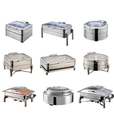 China Stackable High Quality 9L Stainless Steel Chafing Dish With Glass Lid For Catering Equipment Buffet for sale