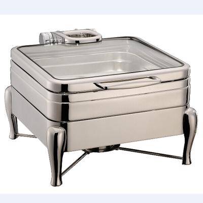 China Water Return System 6L Around Chafing Dish Lid Hydraulic Glass Electric Butter Dish for sale