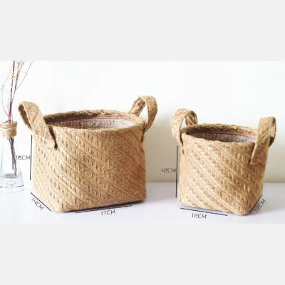 China Jute Flowerpot Fabric Storage Basket Folding Woven Sundries Storage Desktop Desktop Basket for sale