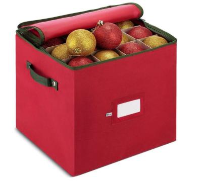 China Folding Christmas Ornament Storage Box With Durable Zipper Oxford Ornament Storage Bag With Two Handles for sale