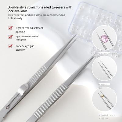 China Nail Art Salon+home Non-slip straight nail tweezers with lock high tweezers with straight head drill decals stainless steel for sale