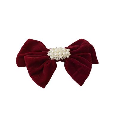 China European and American Style French Star Cluster Crystal Pearl Velvet Bow Spring Clip TemperAment Back Top Clip Hair Accessories Women for sale