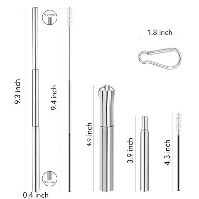 China Retractable Collapsible Telescopic Stainless Steel Bar Portable Reusable Metal Straw Collapsible Drinking Straw for sale