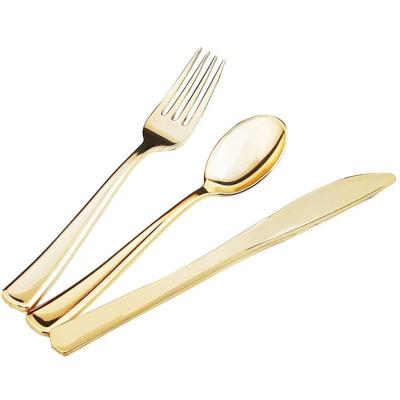 China Plastic Disposable Silverware Gold Plated Disposable Picosecond Forks And Spoons Spoons Plastic Cutlery Kit With Color Box for sale