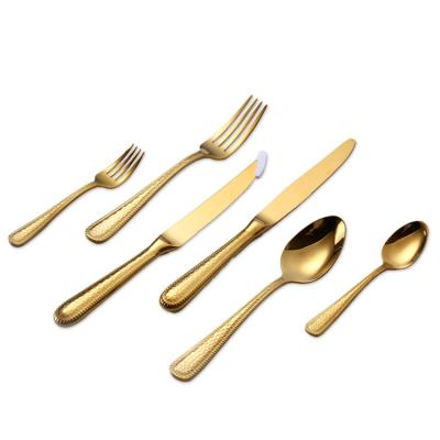 China Sustainable Cathylin 6pcs Stainless Steel Picnic Cutlery Gold, Hotel Wedding Matte Flatware Set for sale