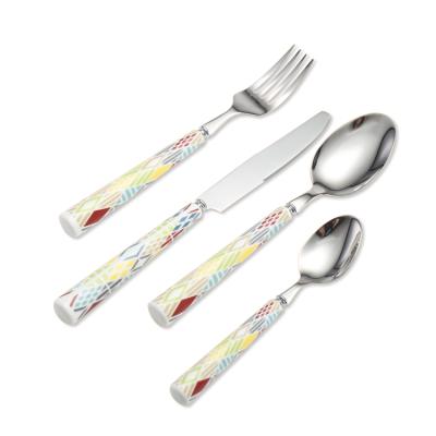 China Sustainable Premium Retro Porcelain Handle Fork Knife Spoon Cutlery Set, Stainless Steel Flatware for sale